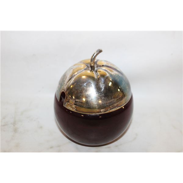 VINTAGE COLORED GLASS + SILVER PLATED SUGAR DISH