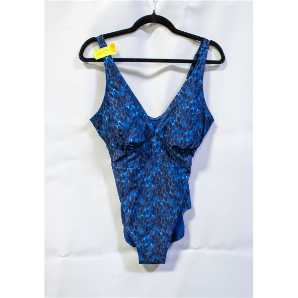 ROOTS WOMENS PADDED SWIMSUIT BLUE SIZE 12