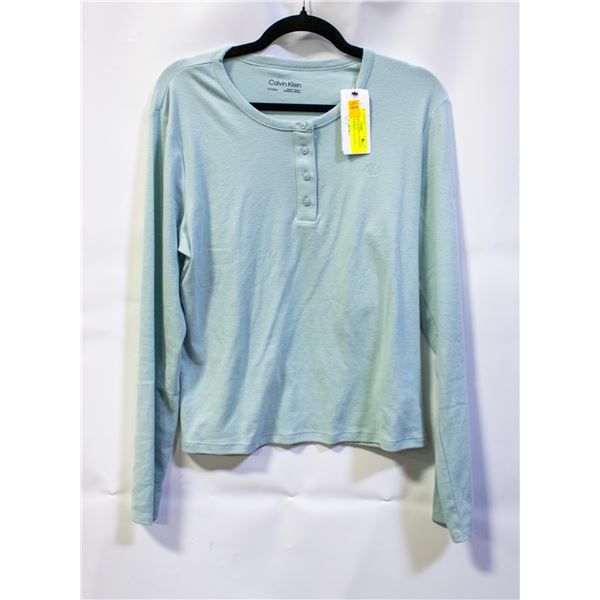 CALVIN KLEIN WOMENS 1/4 BUTTON UP TOP TEAL SIZE XL