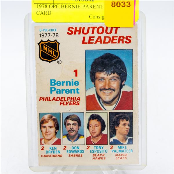 1978 OPC BERNIE PARENT HOCKEY CARD