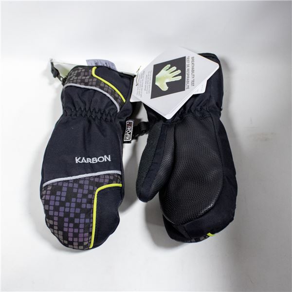 NEW KARBON KIDS WINTER MITTENS BLACK SIZE XS