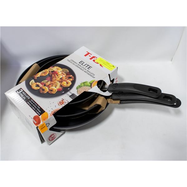 3 PIECE T-FAL ELITE CERAMIC NON-STICK SKILLETS