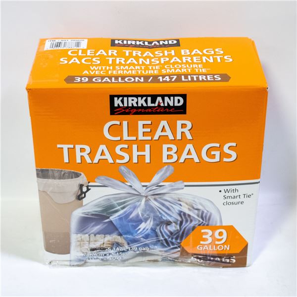 KIRKLAND CLEAR TRASH BAGS WITH SMART TIE 39G/147L
