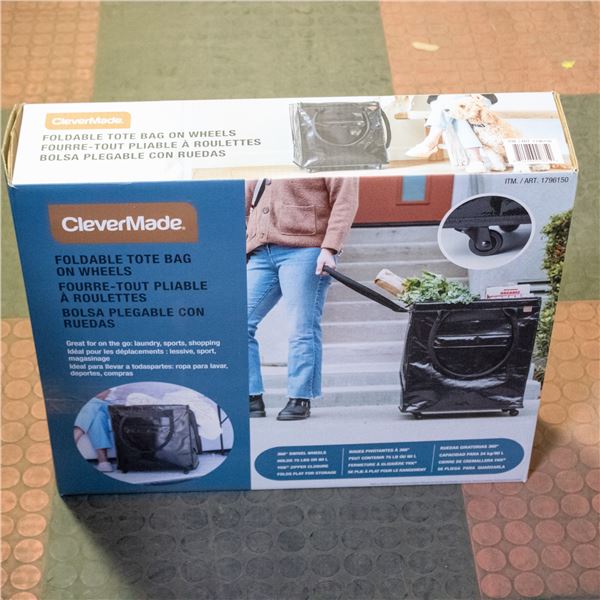 CLEVERMADE FOLDABLE TOTE BAG ON SWIVEL WHEELS