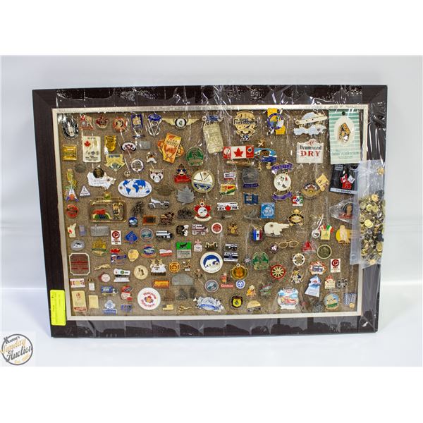 LARGE DISPLAY OF PINS 1951, 1970'S,