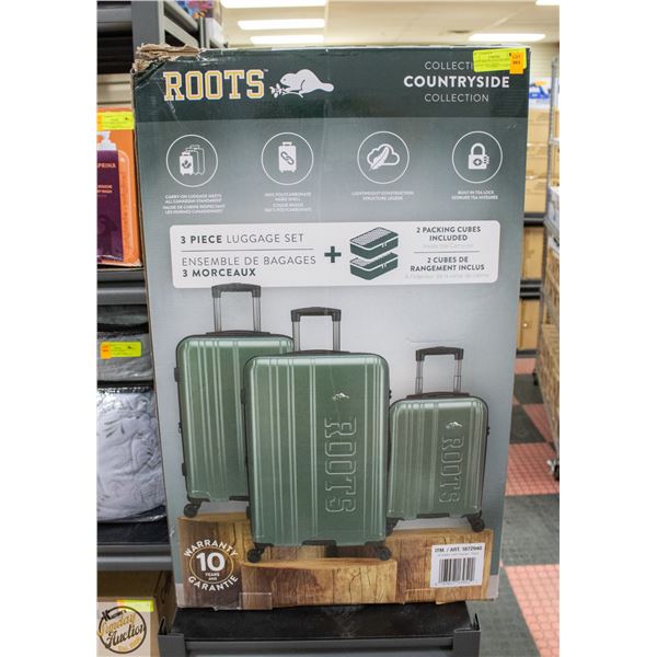 3 PIECE ROOTS COUNTRYSIDE HARD LUGGAGE SET GREEN