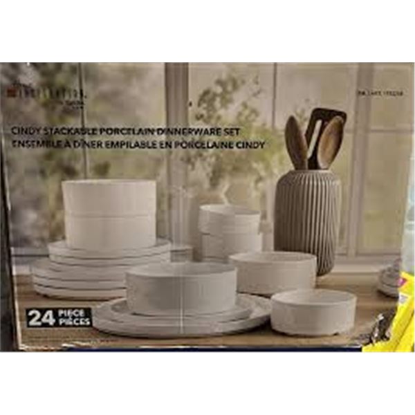 24 PIECE CINDY STACKABLE PORCELAIN DINNERWARE SET