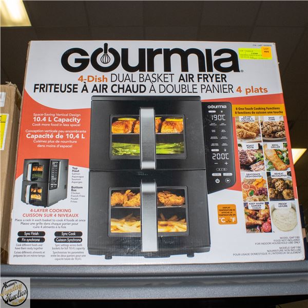 GOURMIA 4 SHELF DUAL BASKET AIR FRYER 10.4L