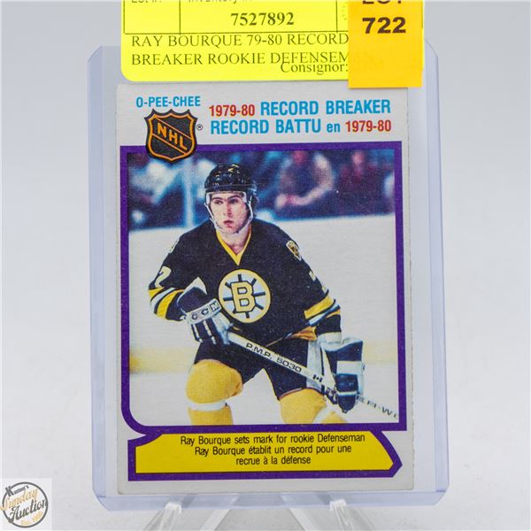 RAY BOURQUE 79-80 RECORD BREAKER ROOKIE DEFENSEMAN