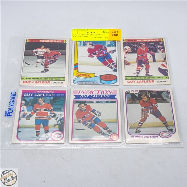 6 GUY LAFLEUR O-PEE-CHEE HOCKEY CARDS