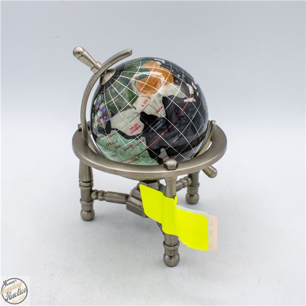 VINTAGE OCEAN GENUINE GEMSTONE DESK GLOBE