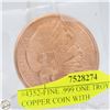 Image 2 : #4352-FINE .999 ONE TROY OUNCE COPPER COIN WITH