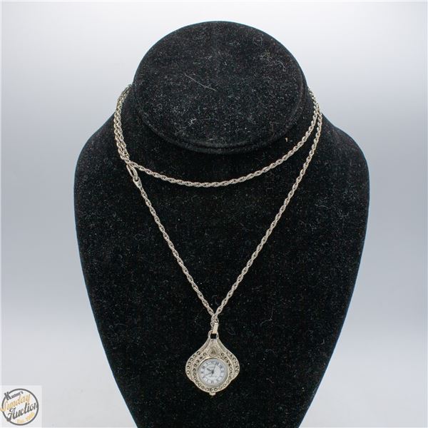VINTAGE DUMAI QUARTZ PENDENT WATCH NECKLACE