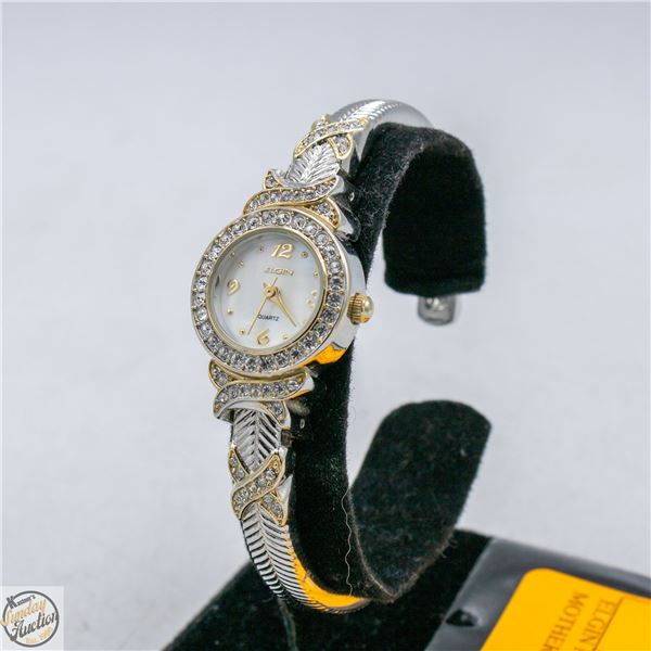 ELGIN RHINESTONE LADIES WATCH MOTHER OF PEARL