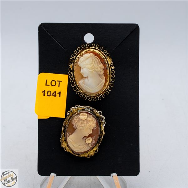 2 VINTAGE CAMEO BROOCHES