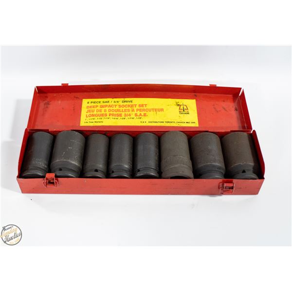 8PC SAE 3/4" DRIVE DEEP IMPACT SOCKET SET