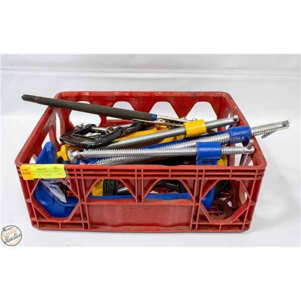 CRATE OF HEAVY DUTY CLAMPS AND MORE