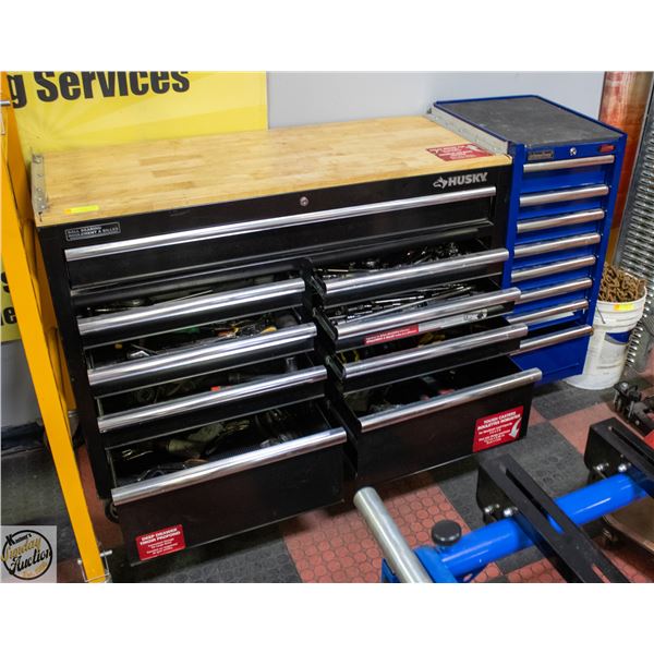 HUSKY TOOLBOX WITH ATTACHED CHEST AND CONTENTS
