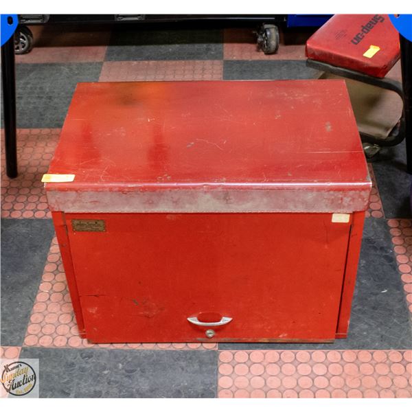RED TOOL BOX WITH CONTENTS H-19.5" W-17.5" L-26.5"