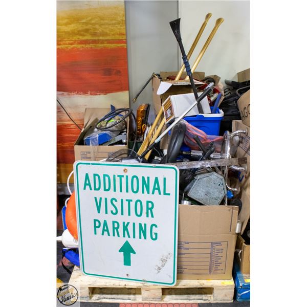 PALLET OF ESTATE TOOLS, GARAGE SURPLUS, ETC