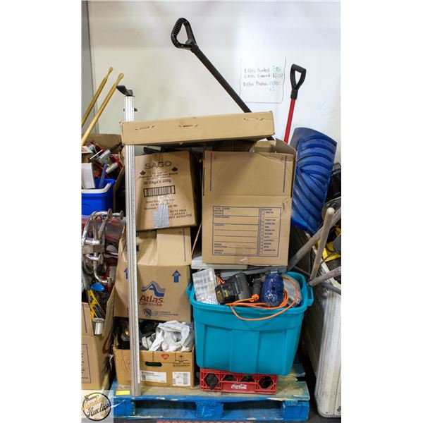 PALLET OF ESTATE TOOLS, GARAGE SURPLUS, ETC
