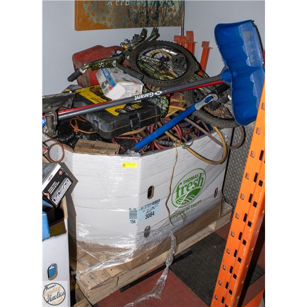 PALLET OF ASSORTED SHOP TOOLS AND EQUIPMENT