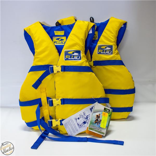 2 FLUID BRAND BLUE YELLOW LIFE JACKETS
