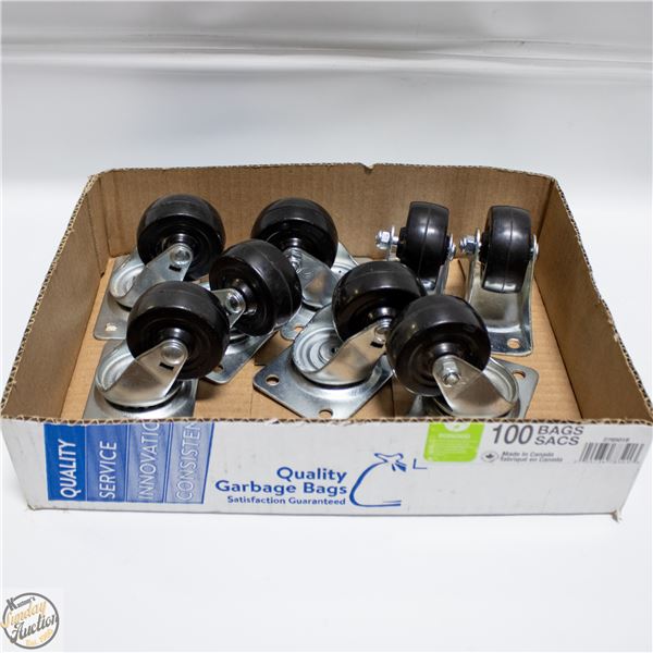 BOX W/ 8 NEW 100LBS CASTER WHEELS