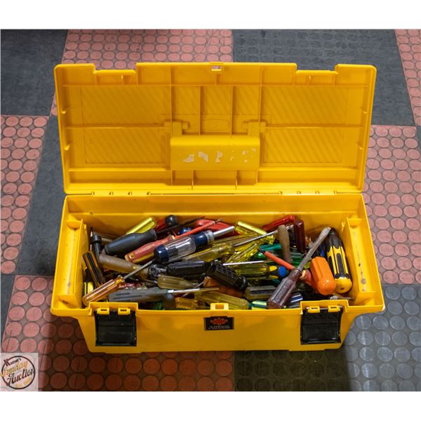YELLOW TOOL BOX FILLED W/SCREW DRIVERS