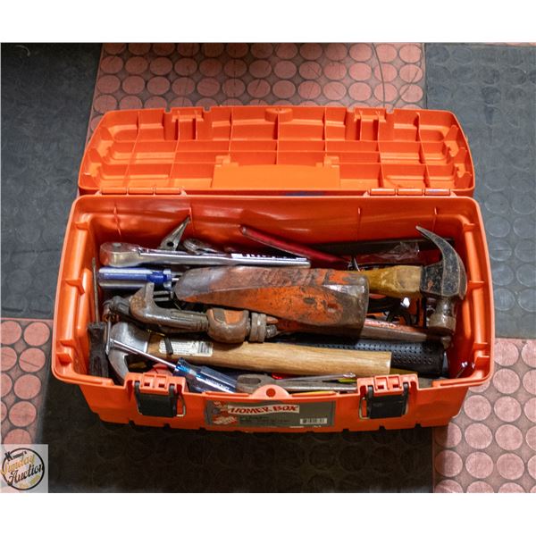 ORANGE TOOL BOX FULL OF TOOLS