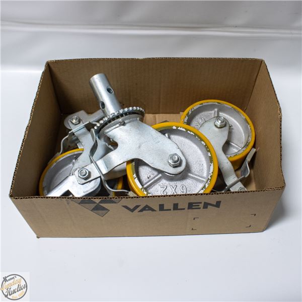 BOX W/ 3 NEW SCAFFOLDING 6 BY 2 WHEELS