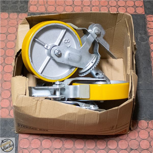 BOX W/ 3 NEW SCAFFOLDING 8 BY 2 WHEELS