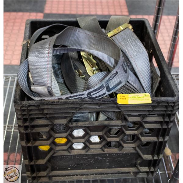 MILK CRATE WITH VARIOUS RATCHET STRAPS ETC