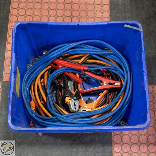 BLUE RECYCLE BIN WITH BOOSTER CABLES