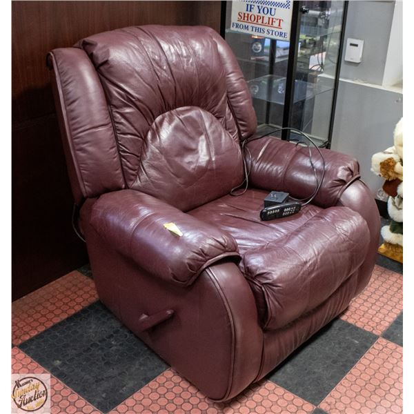BURGUNDY LEATHER RECLINER - POWERED