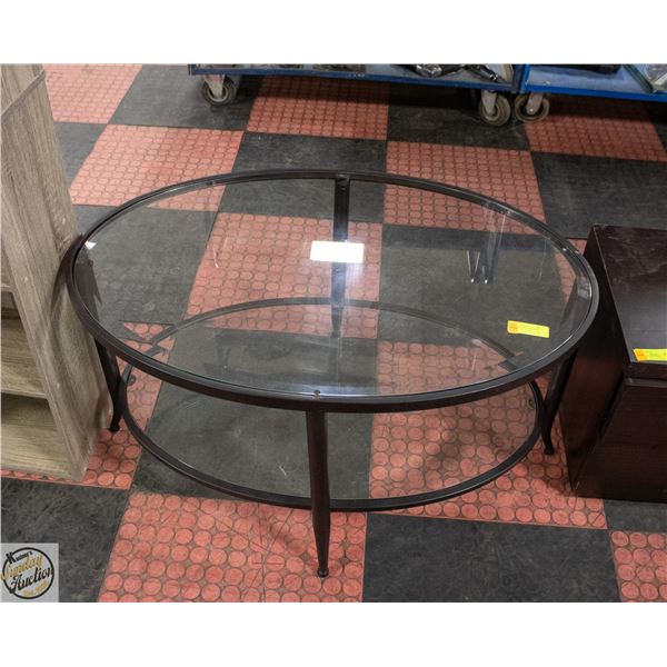 SOLID 2 TIER GLASS+WROUGHT IRON PATIO COFFEE