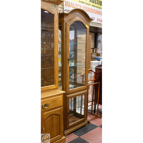 WOOD AND GLASS CURIO CABINET WITH LIGHT