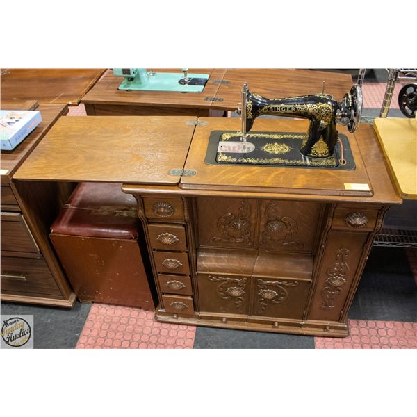 VINTAGE SINGER TREADLE SEWING MACHINE IN ORNATE