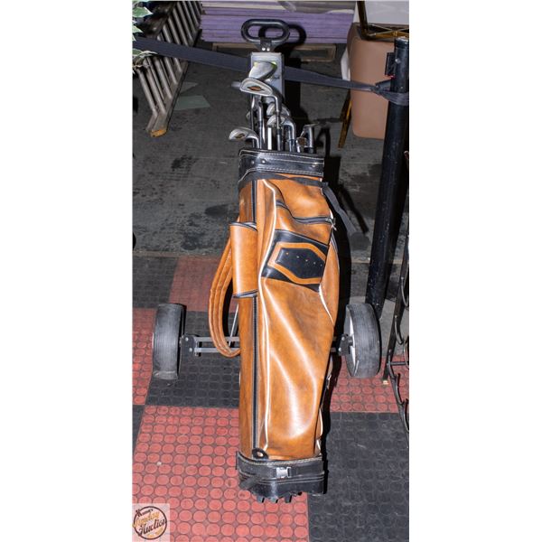 RH GOLF CLUBS & LEATHER CADDY