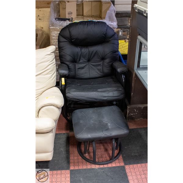BLACK SWIVEL GLIDER CHAIR+OTTOMAN HAS GENERAL WEAR