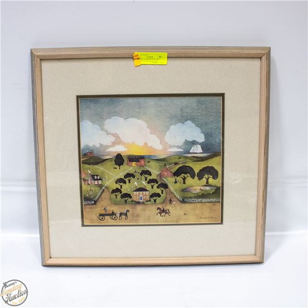 BARBARA A.PALER FOLK ART COUNTRY SCENE W/OCEAN
