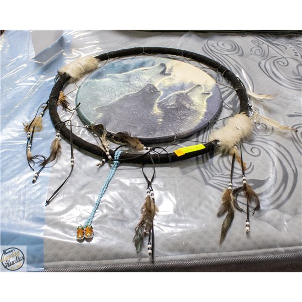 LARGE HANDCRAFTED 24" DREAMCATCHER WOLF THEMED