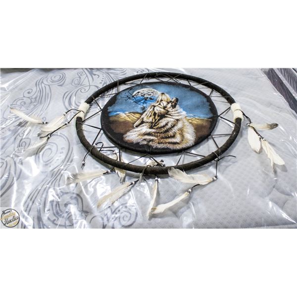 LARGE HANDCRAFTED 24" DREAMCATCHER WOLF THEMED
