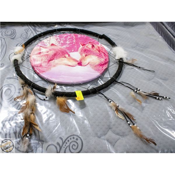 LARGE HANDCRAFTED 24" DREAMCATCHER WOLF THEMED