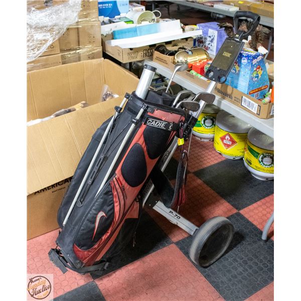 RH GOLF CLUBS & CADDY W/ PULL CART,