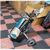 Image 1 : GOLF CART W/BAG, CLUBS & UMBRELLA