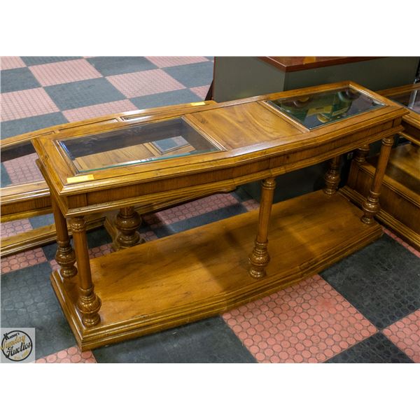WOODEN HALLWAY TABLE/CONSOLE TABLE+2 GLASS INSERTS