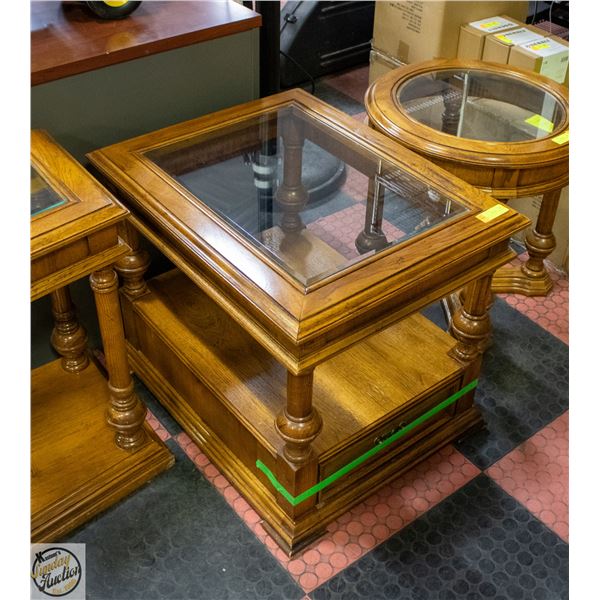 WOODEN SIDE COFFEE TABLE WITH GLASS TOP INSERT