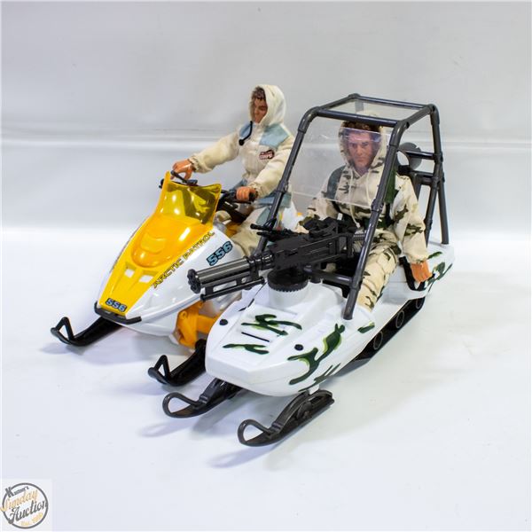 TWO 12 INCH ACTION FIGURES ON SKI-DOOS