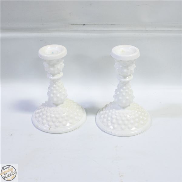 TWO FENTON MILK GLASS HOBNAIL